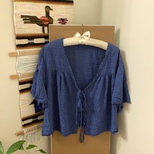 Blue Tie-Front Blouse